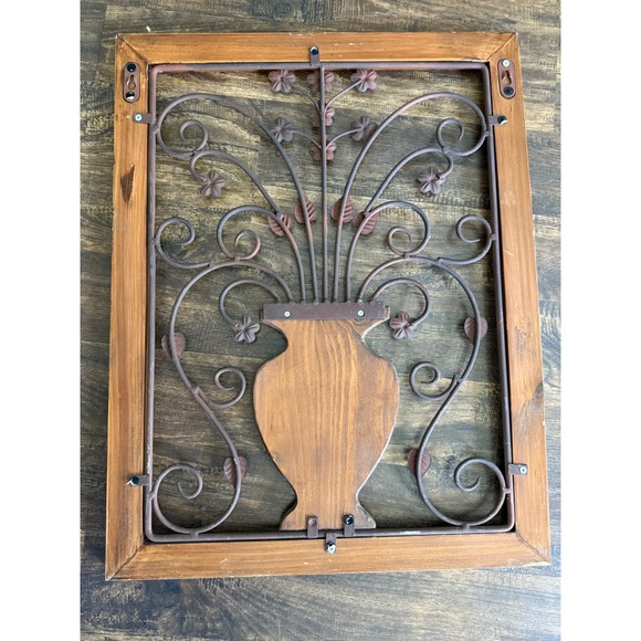 Wood & Metal Floral Wall Decor Rustic Vase Flower Accent Farmhouse Style - Picture 2 of 8